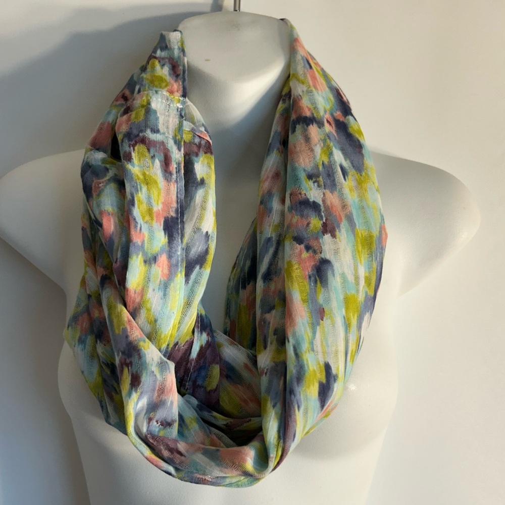 PURE JILL 100% COTTON WATER COLORS MULTI COLORED INFINITY SCARF